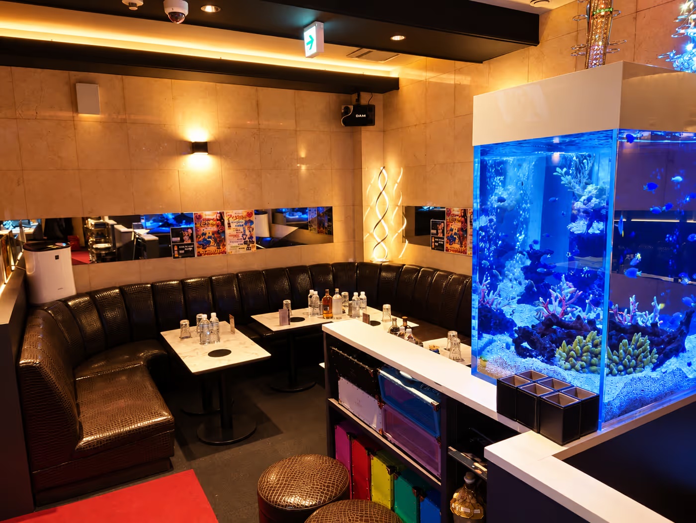 吉祥寺ミミの水槽とボックス席の店内写真
