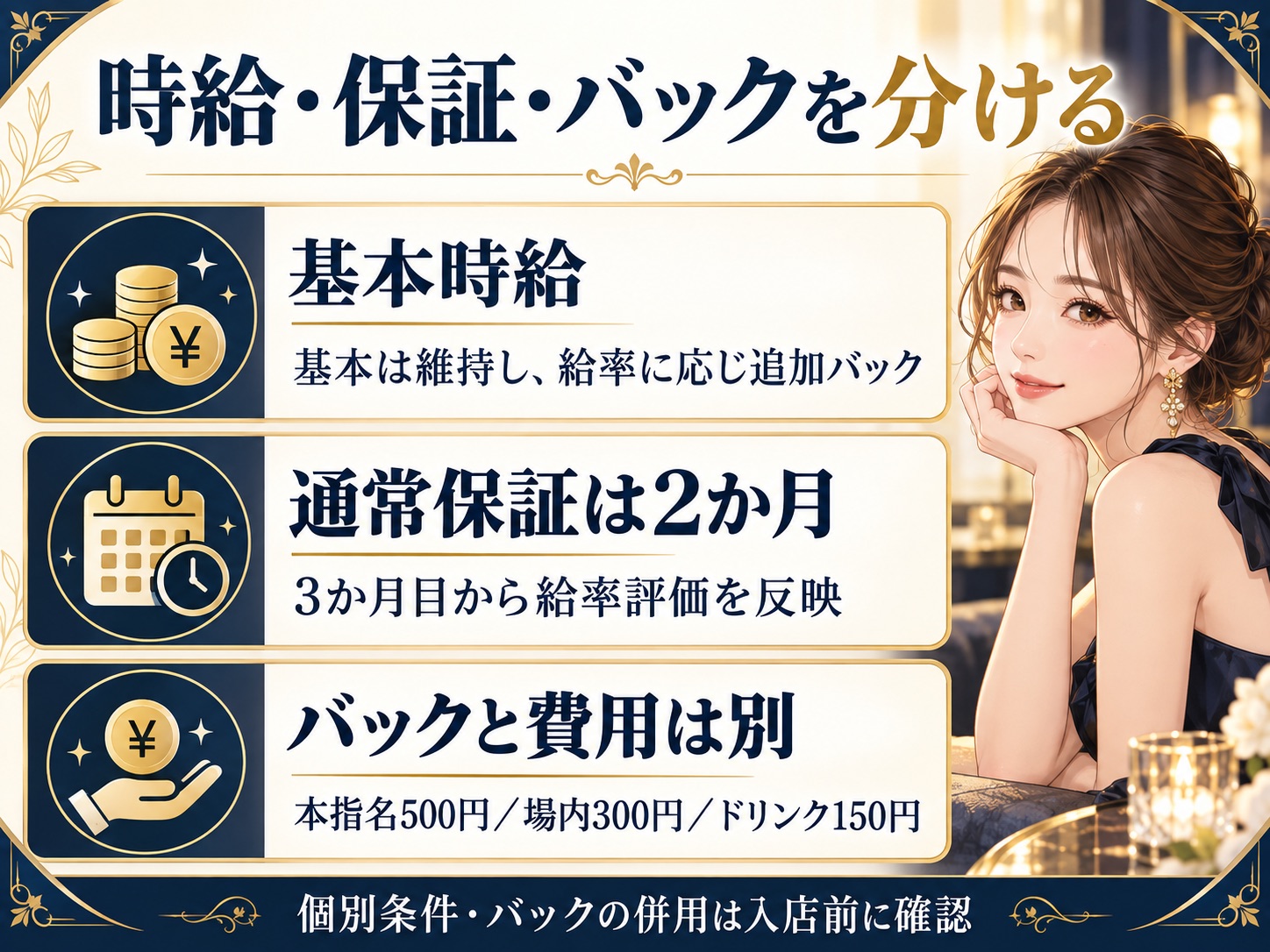 五井ジェネレーションの基本時給、通常2か月保証、3か月目の給率評価、バックの図解