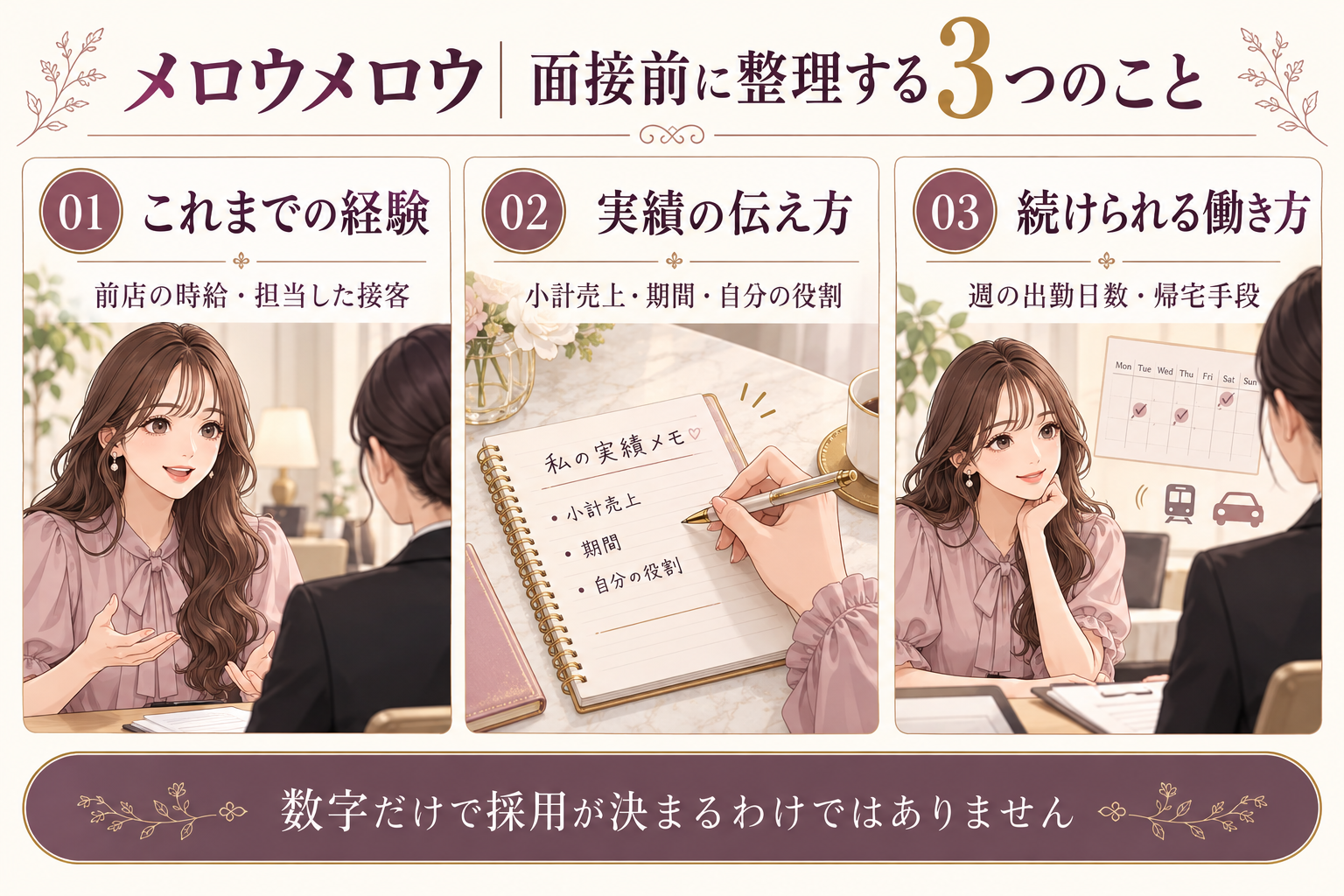 面接前に整理したい経験、実績の期間と役割、継続できる働き方の3項目