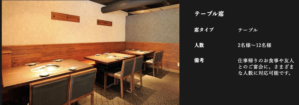 一笑西中島店の公式テーブル席紹介画面
